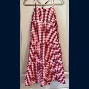 Red and white gingham dress.